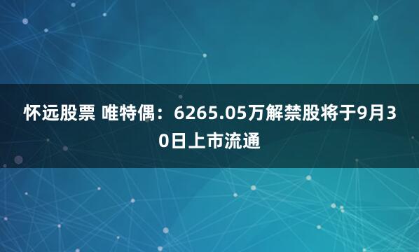 怀远股票 唯特偶：6265.05万解禁股将于9月30日上市流通